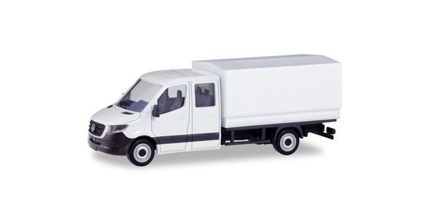 Herpa 13499 - Minikit Mercedes-Benz Sprinter Doppelkabine mit Pritsche und Plane weiß 1