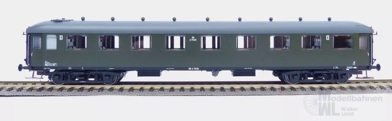 Exact Train 10044 - Personenwagen NS Ep.III A7545 grün, graues Dach mit Beleuchtung + Figuren H0/GL