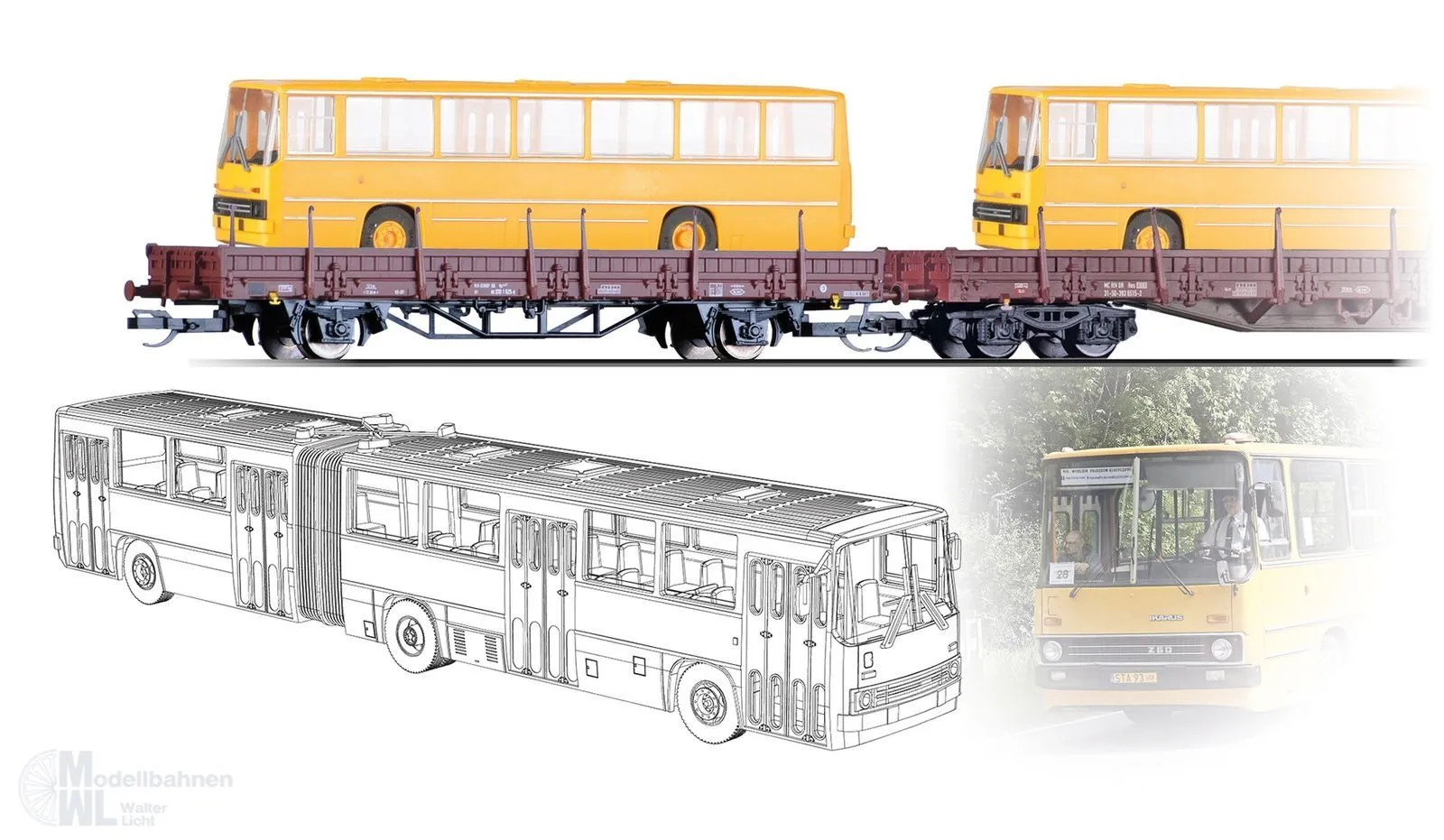 Tillig 502906 - Güterwagen Set DR Ep.IV Ikarus-Transport 2.tlg. Teil 1 TT 1:120