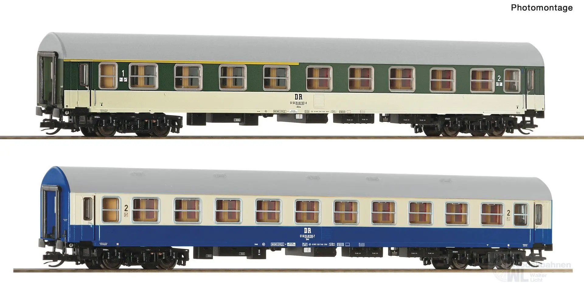 Roco 6280029 - Personenwagen Set DR Versuchslackierung Ep.IV Y/B 70 2.tlg. TT 1:120