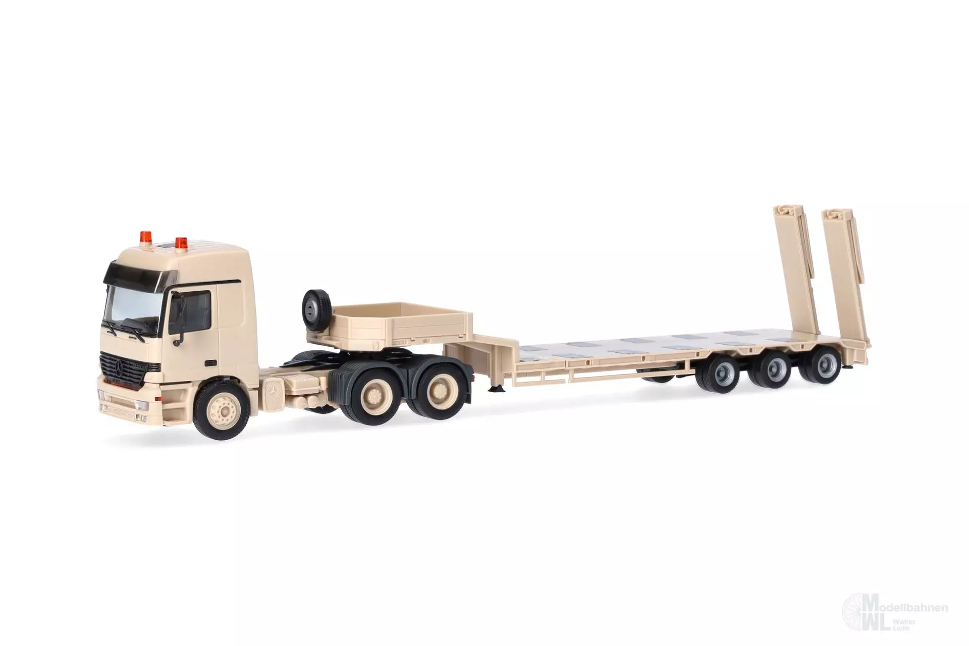 Herpa 747271 - Mercedes-Benz Actros L (96) Tiefladeauflieger-Sattelzug sandbeige H0 1:87