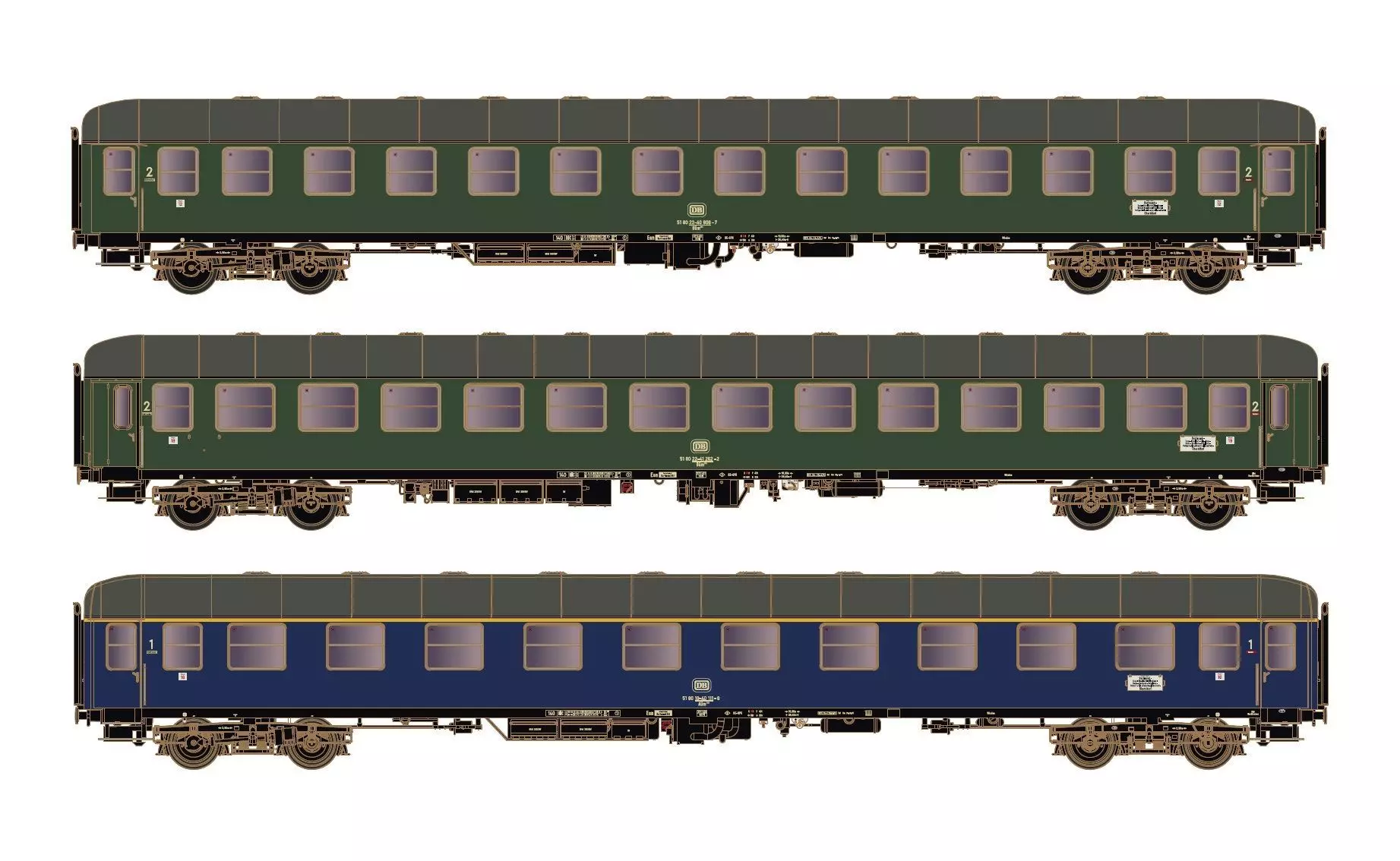 Hobbytrain 43041 - Personenwagen Set DB Ep.IV D1213 Dortmund Oberstdorf 1974 3.tlg. H0/WS