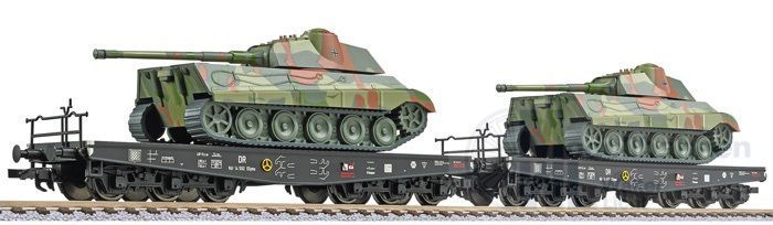 Liliput 230173 - Schwerlastwagen Set DRG Ep.II beladen mit 2 Panzern H0/GL