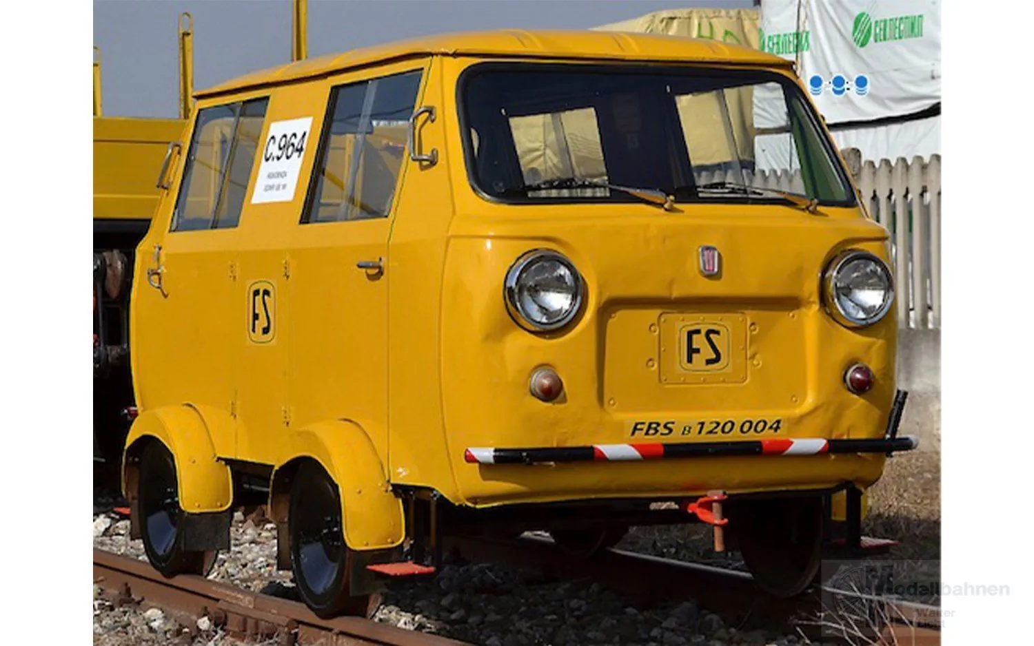 Rivarossi 9007S - Draisine Fiat 500 FS Ep.IV gelb FS Logo abgerundet H0/GL Sound