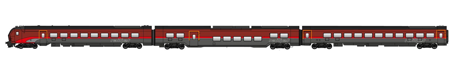 Jägerndorfer Modellbahn 12302 - Railjet Wagen Set ÖBB Ep.VI DANI 3.tlg. H0/WS Sound