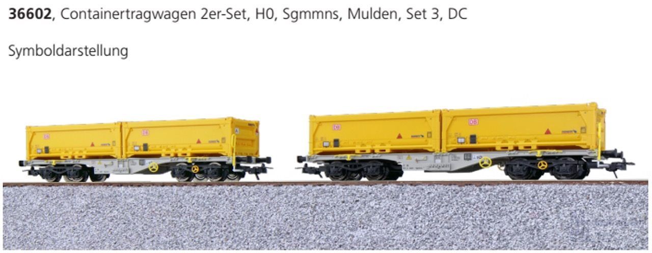 ESU 36602 - Containertragwagen Set D-AAEC Ep.VI mit Mulden 2.tlg. H0/GL
