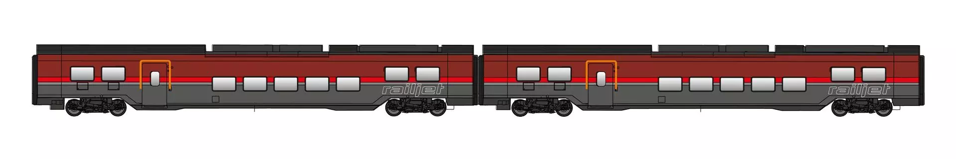 Jägerndorfer Modellbahn 72220 - Railjet Wagen Set ÖBB Ep.VI DANI 2.tlg. H0/GL