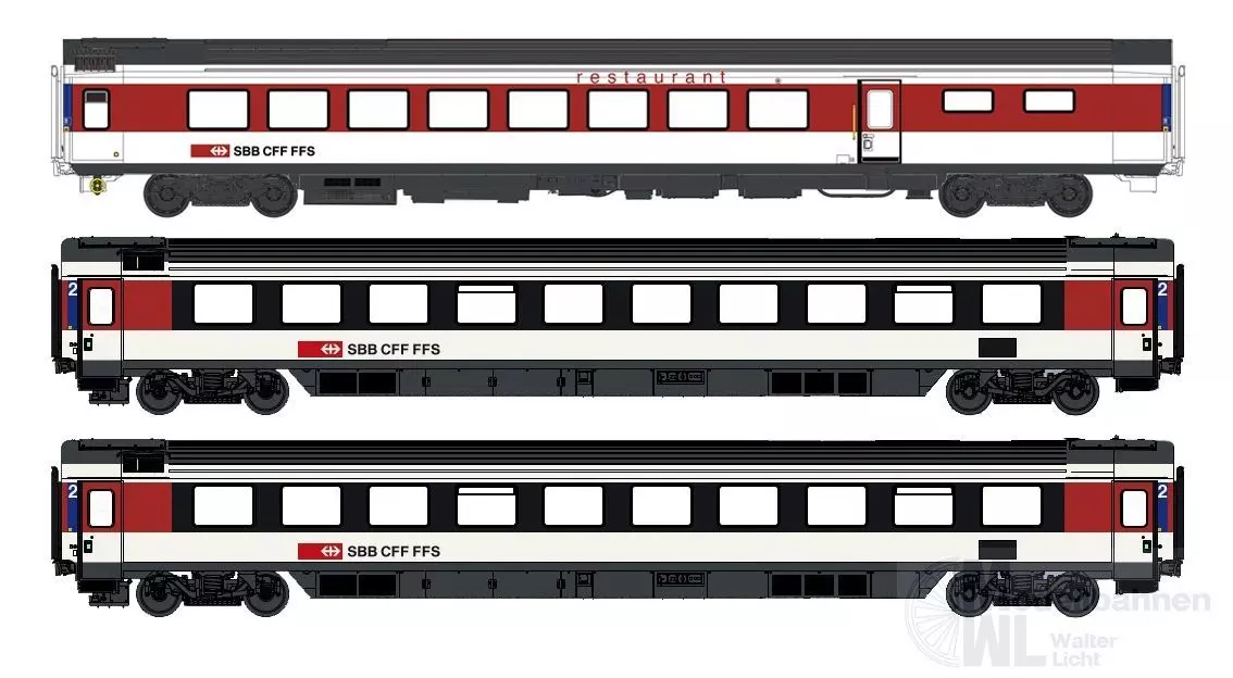 LS Models 97034DC - Personenwagen Set SBB Ep.VI Bpm + WRm EC9 3.tlg. H0/GL