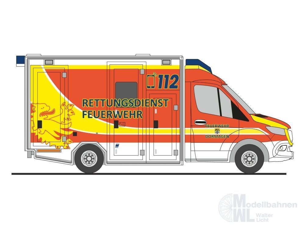 Rietze 76128 - Mercedes-Benz GSF RTW ´18 Rettungsdienst FW Dormagen H0 1:87