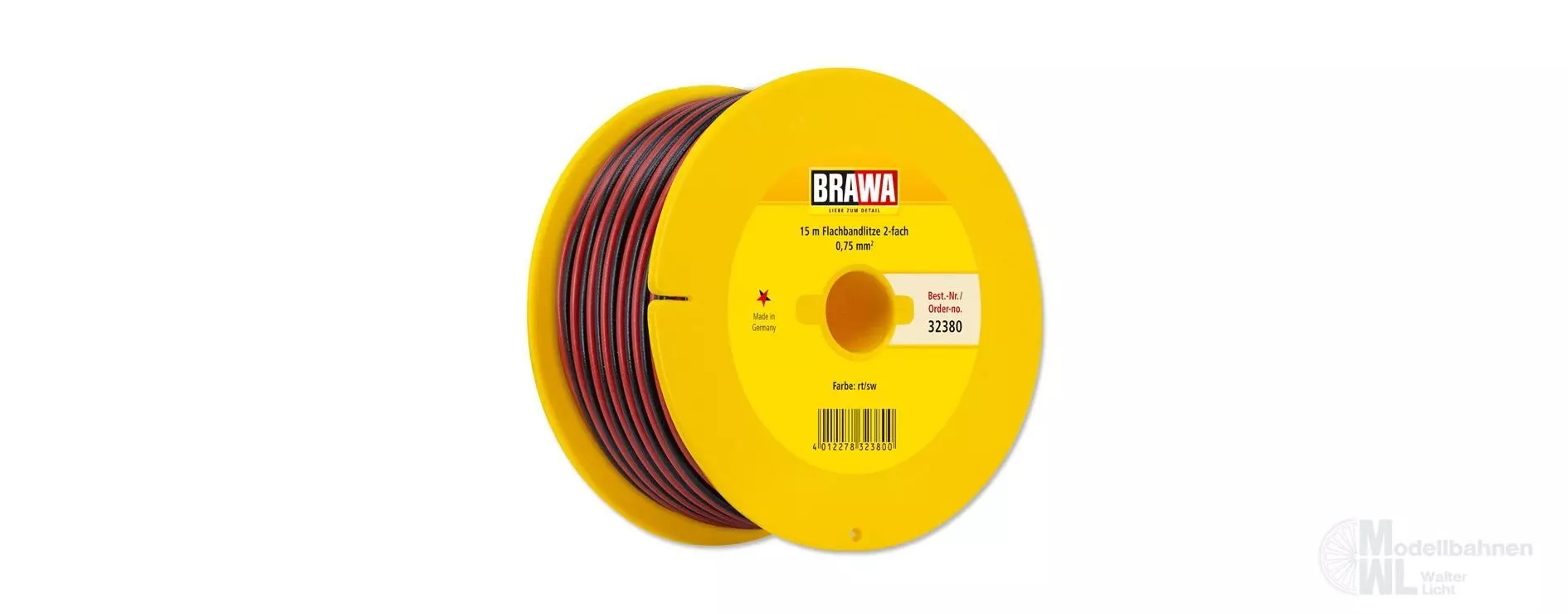 Brawa 32380 - Doppellitze rot/schwarz 0,75 mm² 15 m Spule rot / schwarz