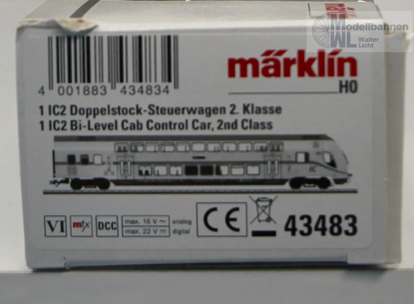Märklin 43483 - MÄRKLIN - IC-Doppelstocksteuerwagen DB Ep.VI 2.Kl. H0/WS