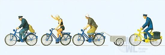 Preiser 10507 - Radfahrer, Fahrradanhänger H0 1:87