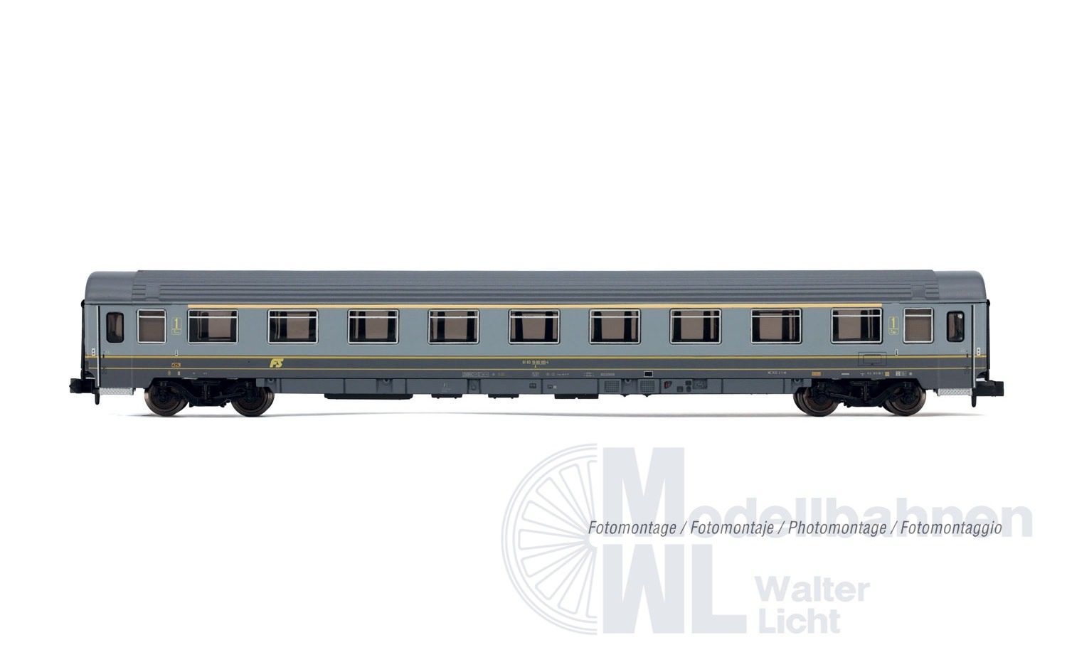 Arnold 4492 - Personenwagen Set FS Ep.V 2.tlg. Grau/gelb + Bandiera Lackierung N 1:160 Arnold 4492 - Personenwagen Set FS Ep.V 2.tlg. Grau/gelb + Bandiera Lackierung N 1:160