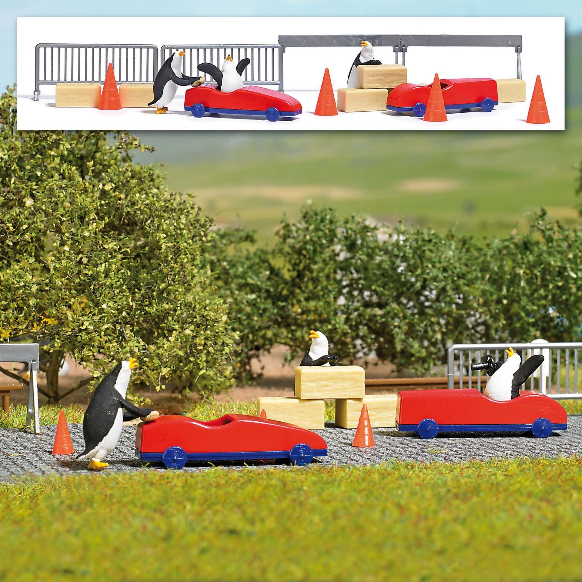 Busch 7924 - A-Set: Pinguine Seifenkisten H0 1:87