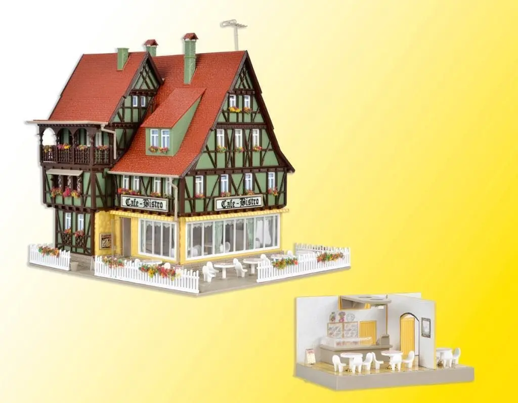 Vollmer 43695 - Café-Bistro mit Inneneinrichtung und LED Beleuchtung H0 1:87