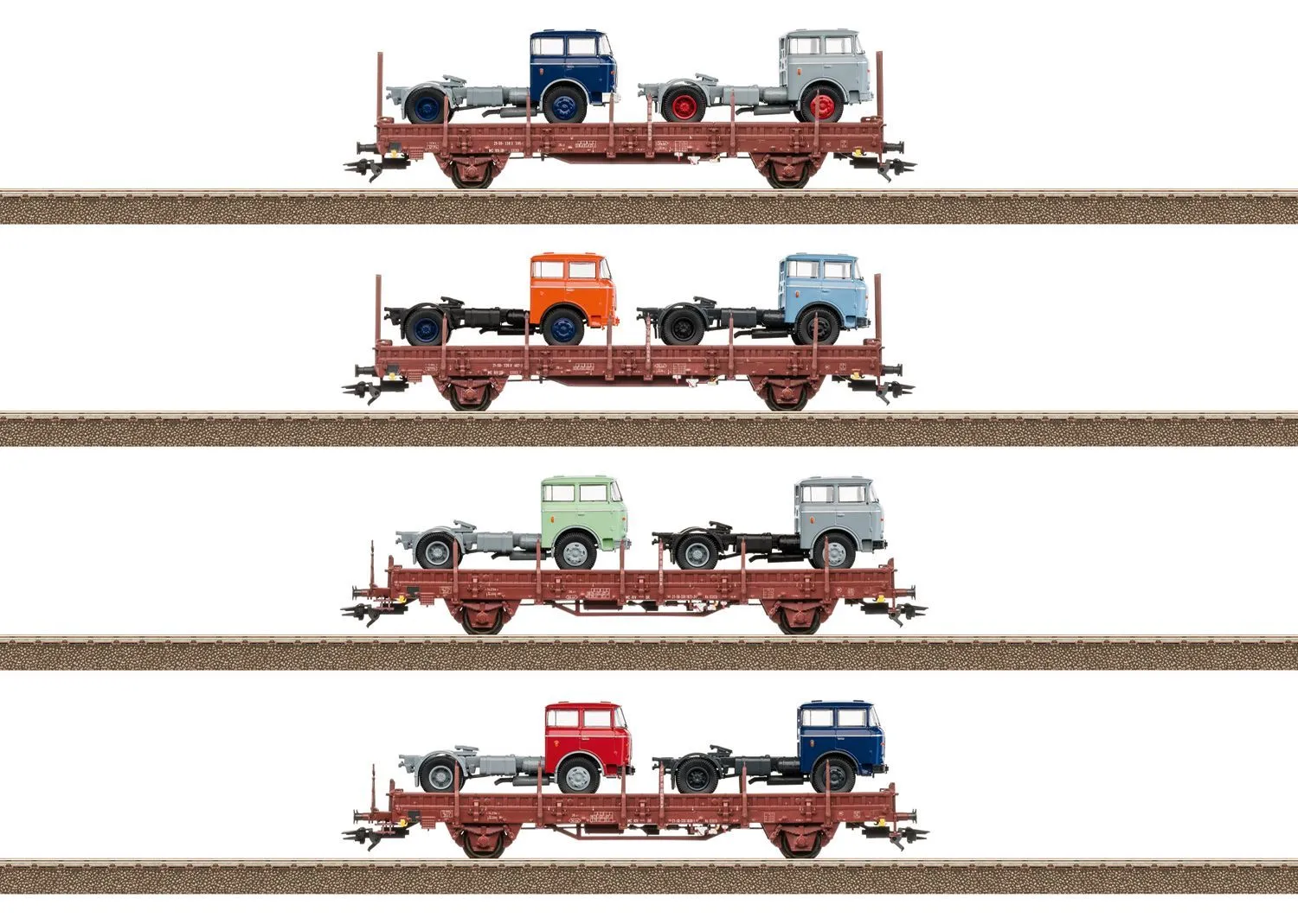Trix 24190 - Rungenwagen Set DR Ep.IV 4.tlg. Beladen mit LKW H0/GL