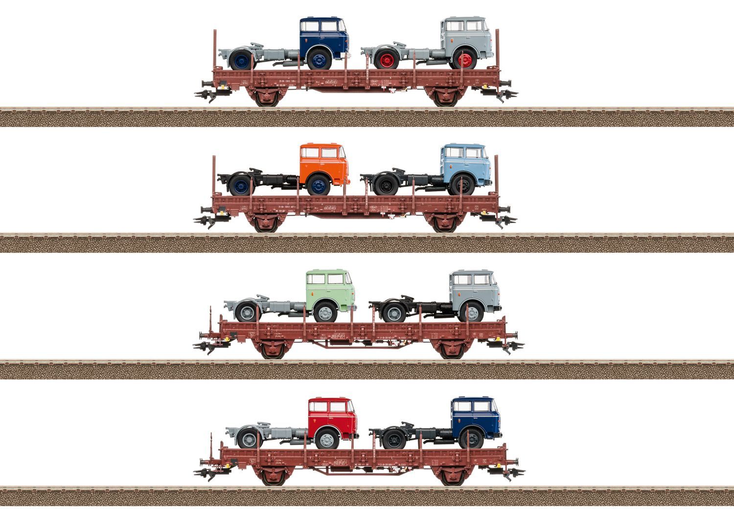 Trix 24190 - Rungenwagen Set DR Ep.IV 4.tlg. Beladen mit LKW H0/GL