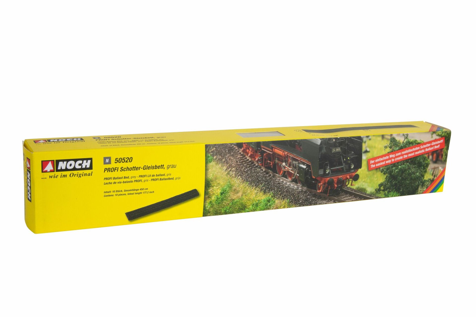 Noch 50520 - PROFI Schotter-Gleisbett, grau Gesamtlänge 450 cm , 10 Stück, je 45 cm N 1:160