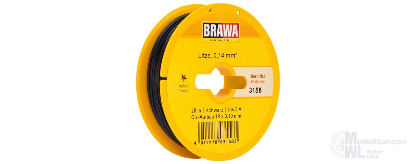 Brawa 3158 - Litze schwarz 25 Meter
