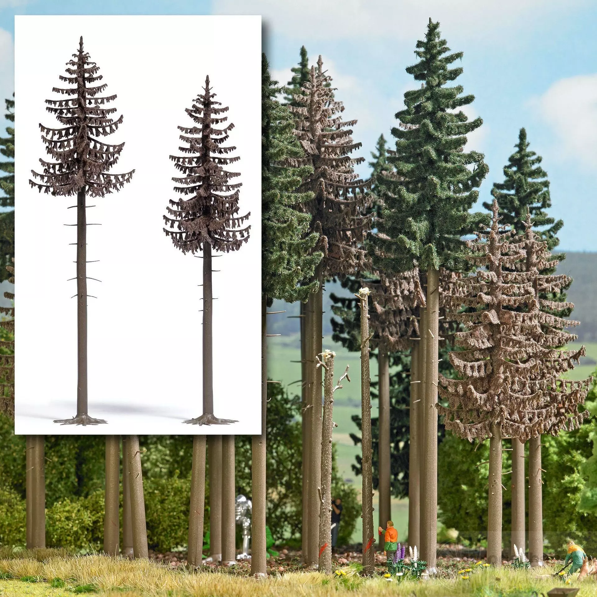 Busch 6167 - 2 Tote Fichten 160/180 mm H0 1:87 / TT 1:120