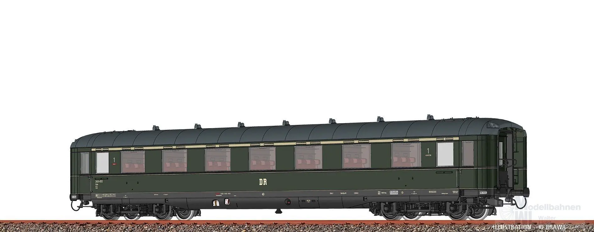 Brawa 51063 - Schürzenwagen DR Ep.III A4üe 243-012 H0/GL BASIC
