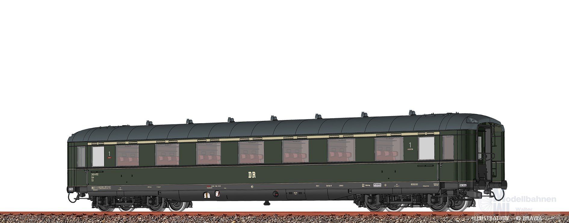Brawa 51063 - Schürzenwagen DR Ep.III A4üe 243-012 H0/GL BASIC