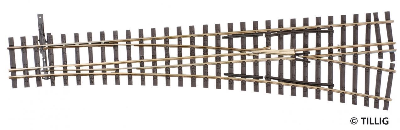 Tillig 85197 - Dreischienen-Schmalspurweiche H0/H0m-H0 rechts Länge 228 mm