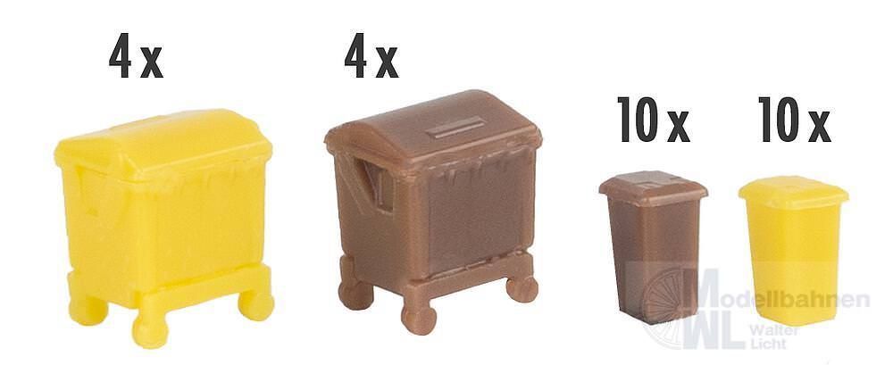 Faller 272926 - Mülltonnen-Set, braun und gelb N 1:160