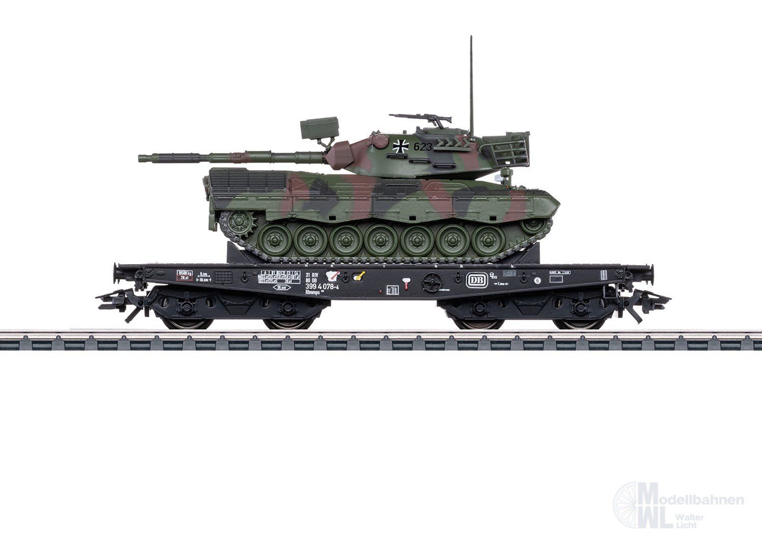 Märklin 48878 - Schwerlastwagen DB Ep.IV Rlmmps mit BW Leo 1A1 H0/WS Märklin 48878 - Schwerlastwagen DB Ep.IV Rlmmps mit BW Leo 1A1 H0/WS