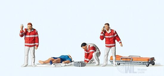 Preiser 10543 - Sanitäter, Verletzte auf Decke H0 1:87