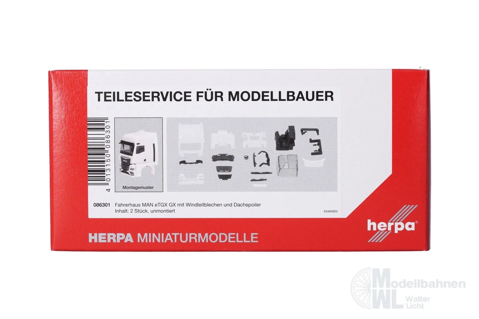 Herpa 086301 - Fahrerhaus MAN eTGX GX Windleitblechen/Spiegelkamera weiß 2 St. H0 1:87