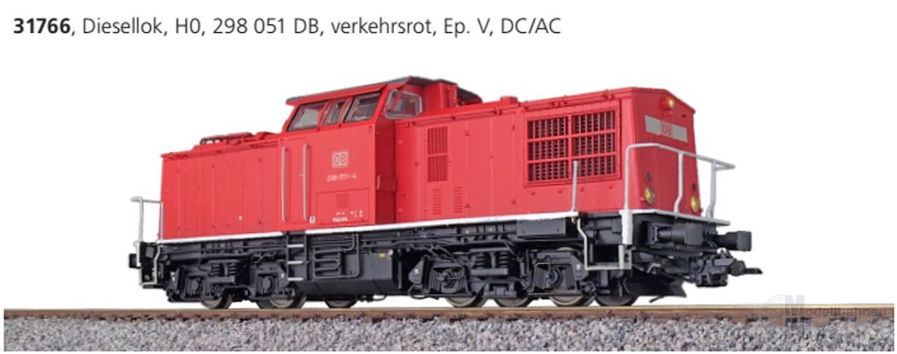 ESU 31766 - Diesellok BR 298 051 DB Ep.V verkehrsrot H0/GL/WS