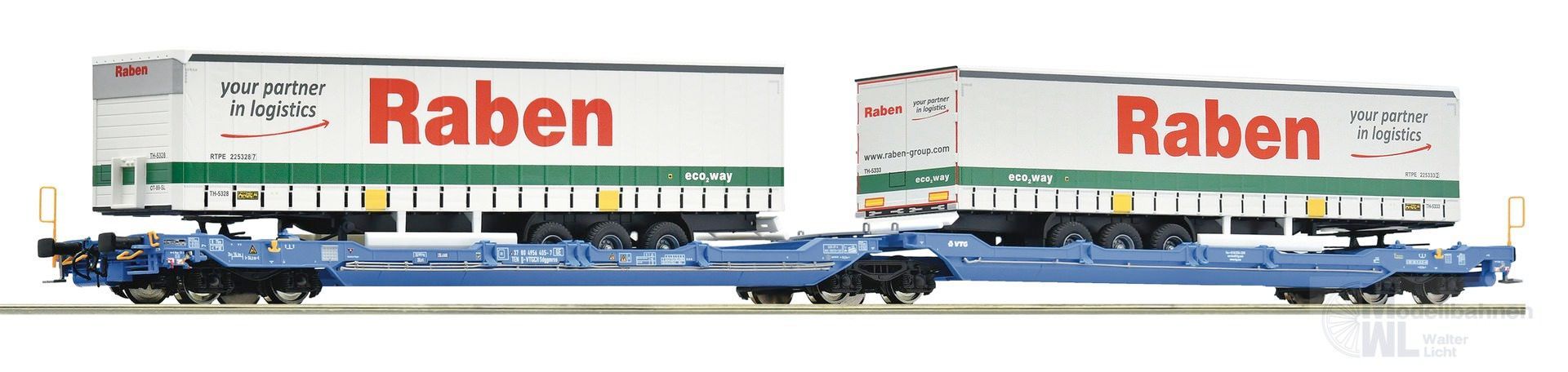 Roco 6600117 - Doppeltaschen-Gelenkwagen VTG Ep.VI T3000e Auflieger Raben H0/GL