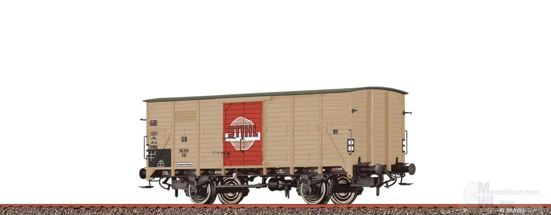 Brawa 49893 - Güterwagen ged. DB Ep.III G10 Stihl H0/GL