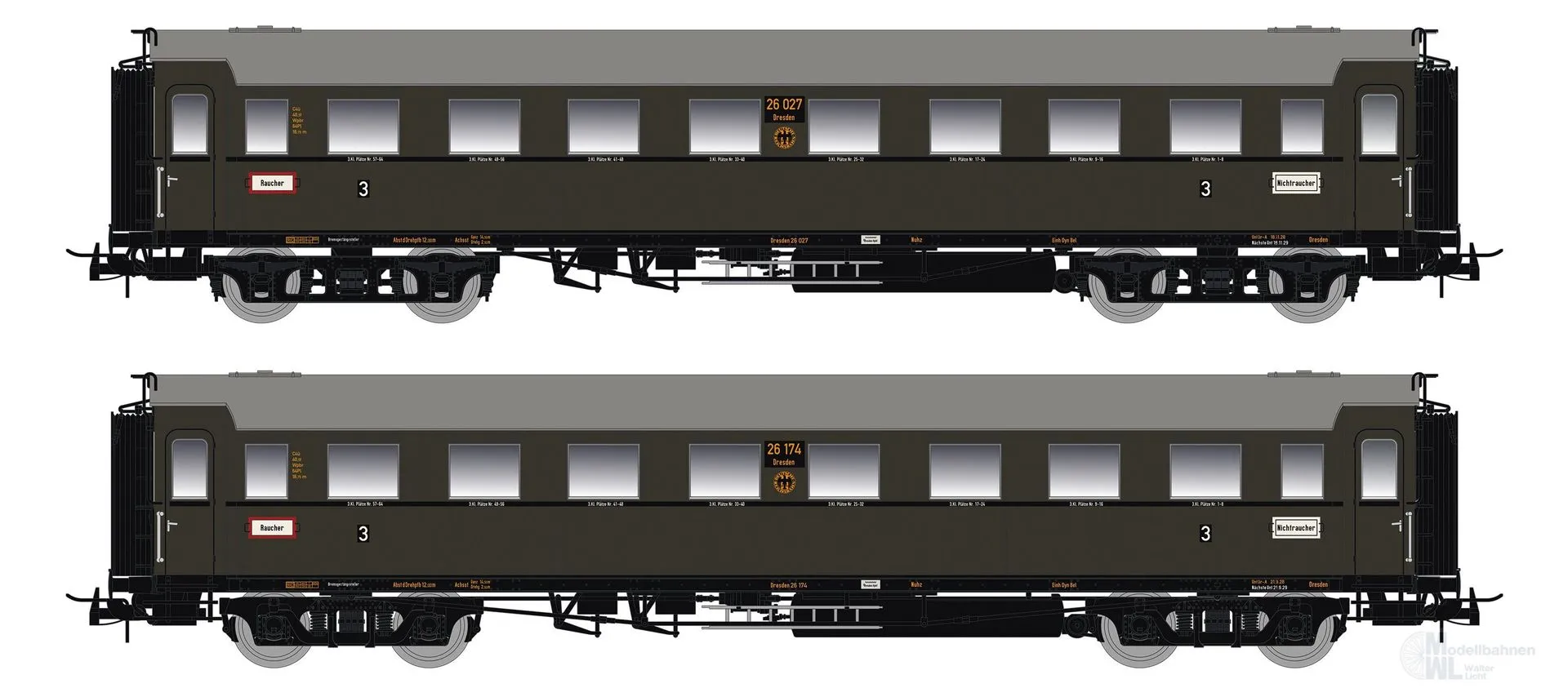 Saxonia Modellbau 87179 - Personenwagen Set DRG Ep.II C4Ü Sa 07 2.tlg. Beleuchtung H0/GL