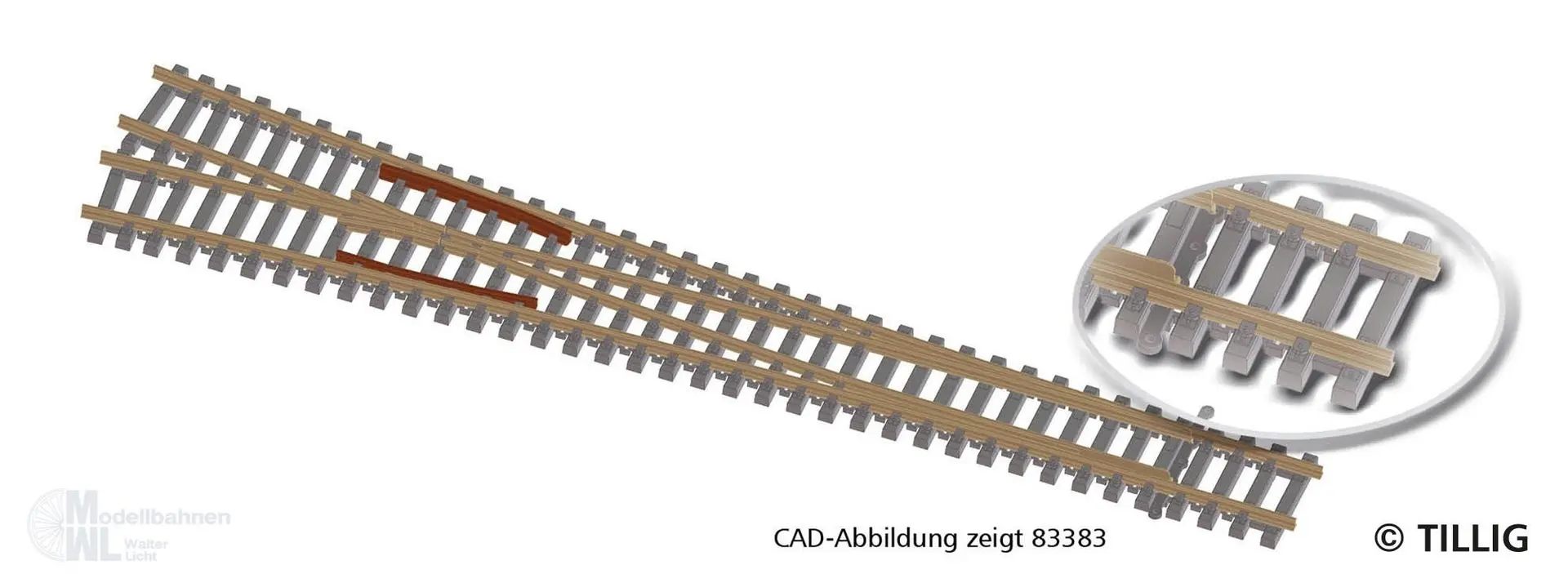 Tillig 83333 - EW2 rechts 15°, Betonschwelle -FORMNEUHEIT- TT 1:120