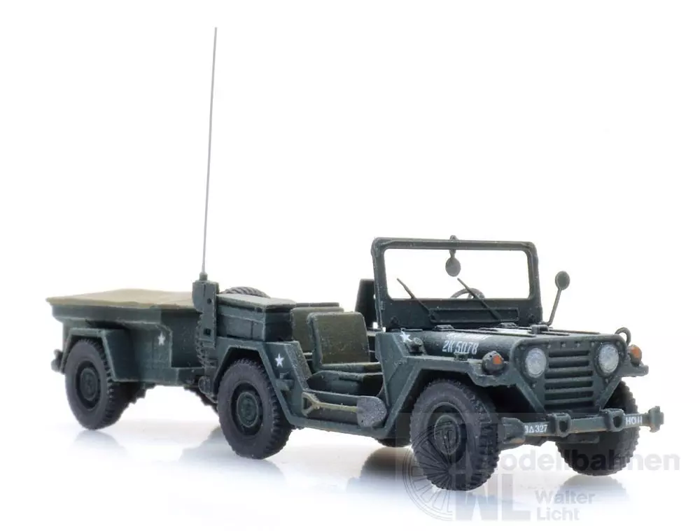 ARTITEC b.v. 6870569 - US M151 jeep + M416 trailer Forest green H0 1:87