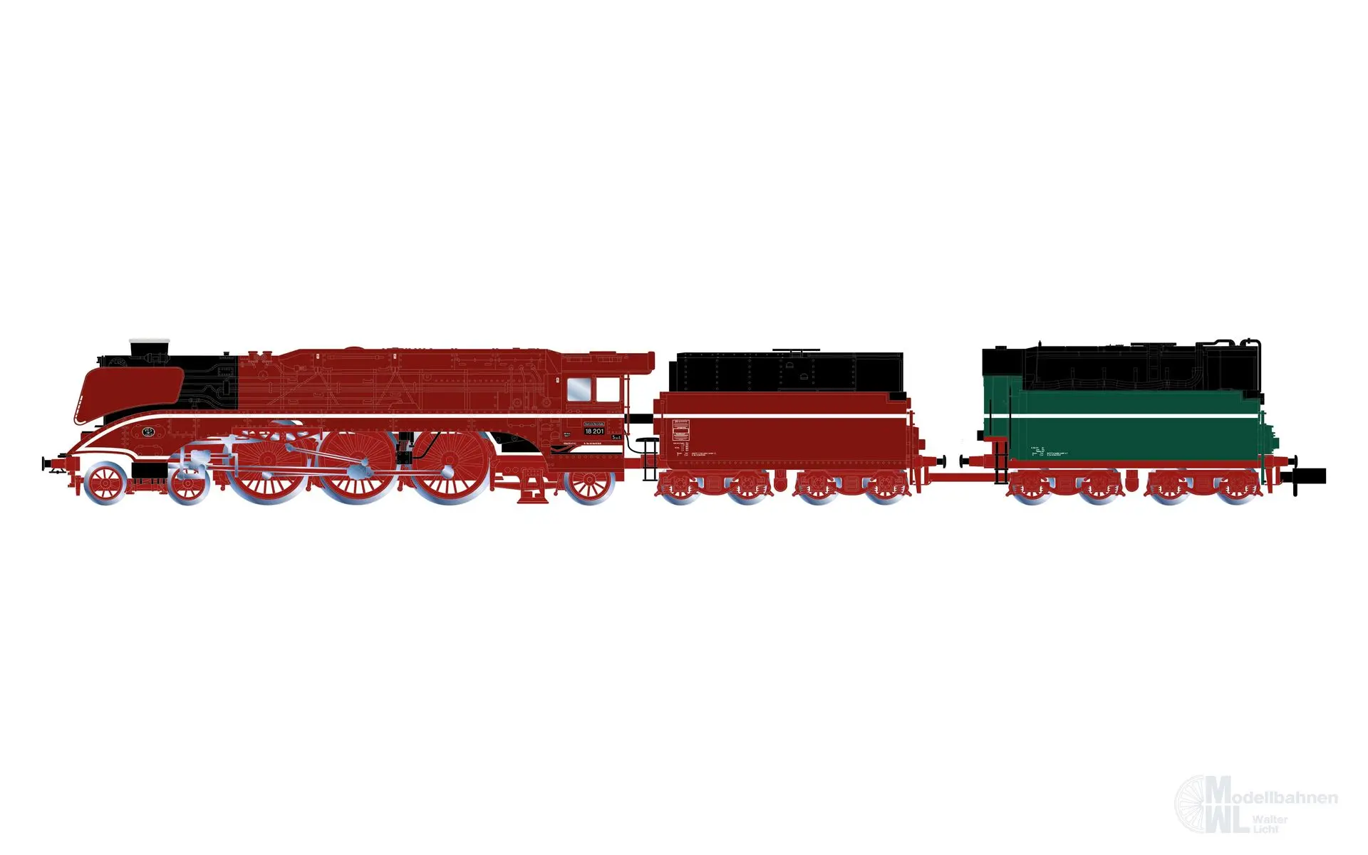 Arnold 2664S - Dampflok BR 18 201 DB Ep.V rot mit 2.Tender grün N 1:160 Sound