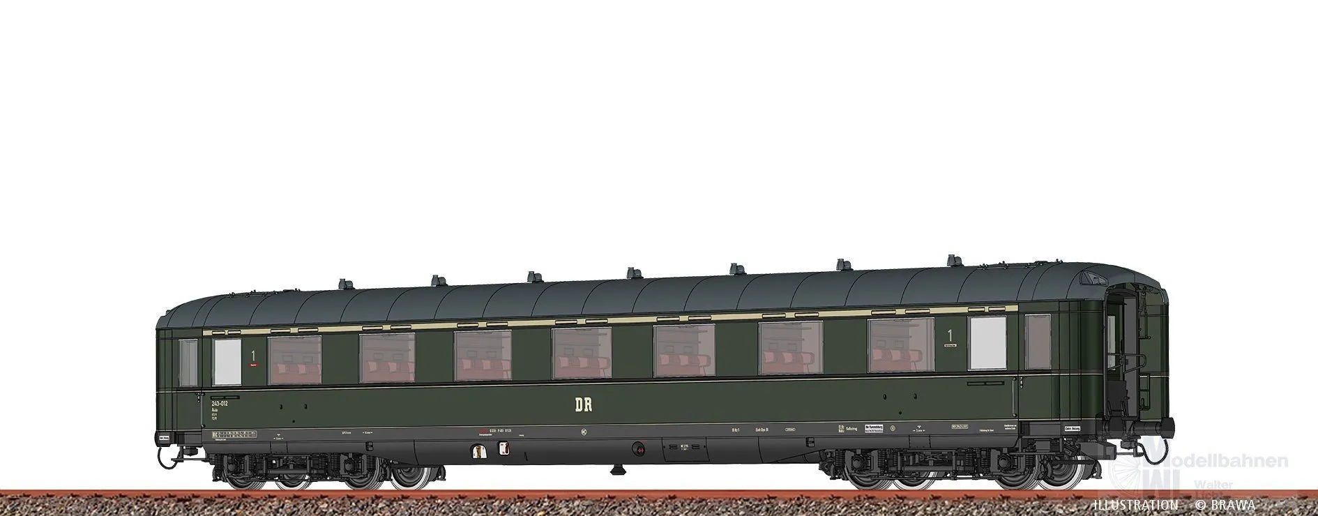 Brawa 51063 - Schürzenwagen DR Ep.III A4üe 243-012 H0/GL BASIC