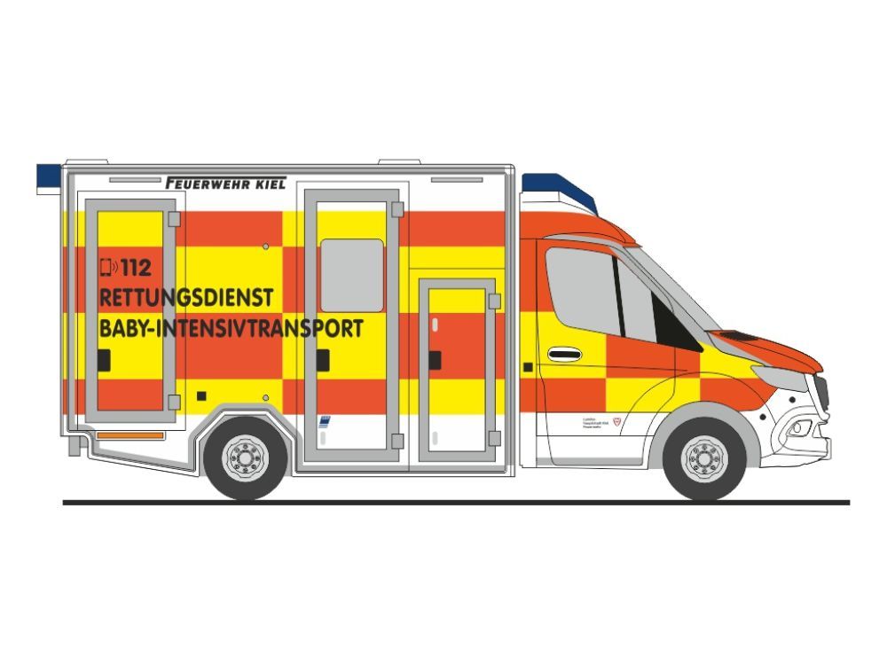 Rietze 76075 - GSF RTW ´18 FW Kiel Baby-Intensivtransport H0 1:87