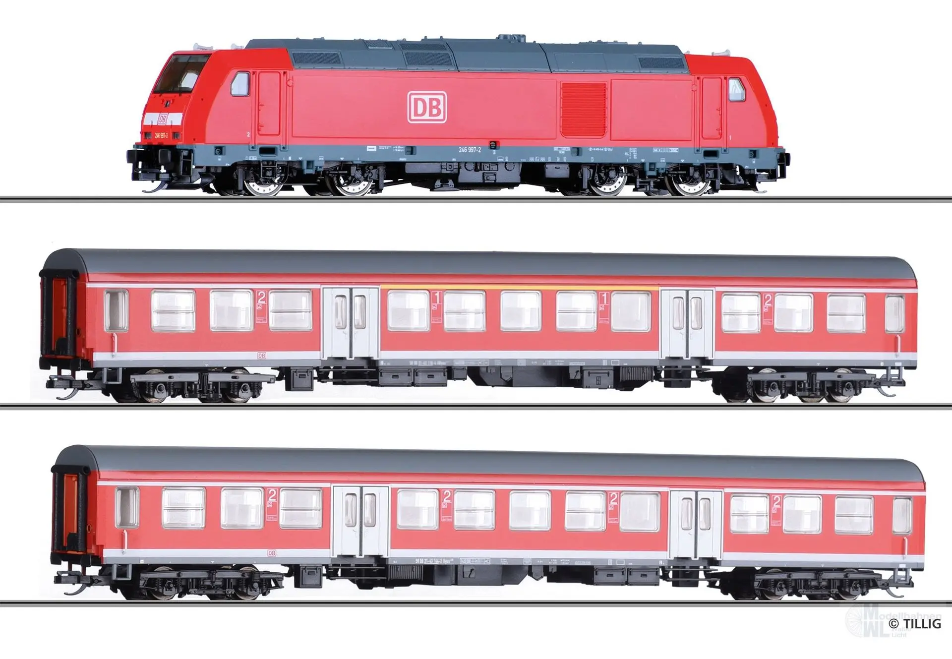 Tillig 01505 - Startset Diesellok TRAXX + 2 Personenwagen DB Ep.V analog TT 1:120