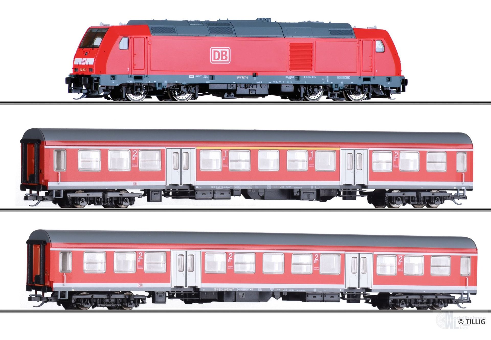 Tillig 01505 - Startset Diesellok TRAXX + 2 Personenwagen DB Ep.V analog TT 1:120