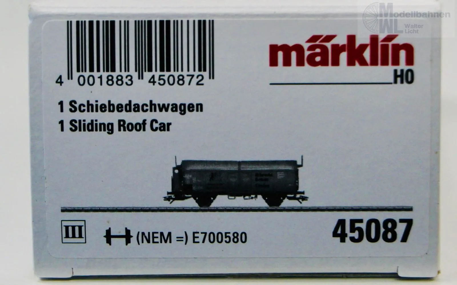 Märklin 45087 - MÄRKLIN - Schiebedachwagen DB Ep.III Kmmks 51 H0/WS