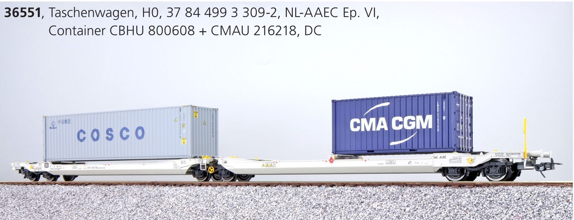 ESU 36551 - Taschenwagen Sdggmrs AAEC Ep.VI Container CBHU800608 / CMAU216218 H0/GL