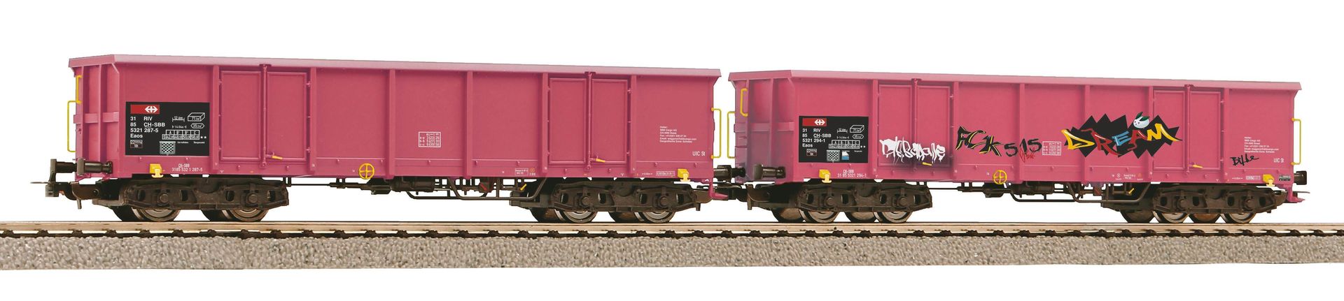 Piko 58393 - Güterwagen Set SBB Ep.VI Eaos ein Wagen mit Graffiti 2.tlg. H0/GL