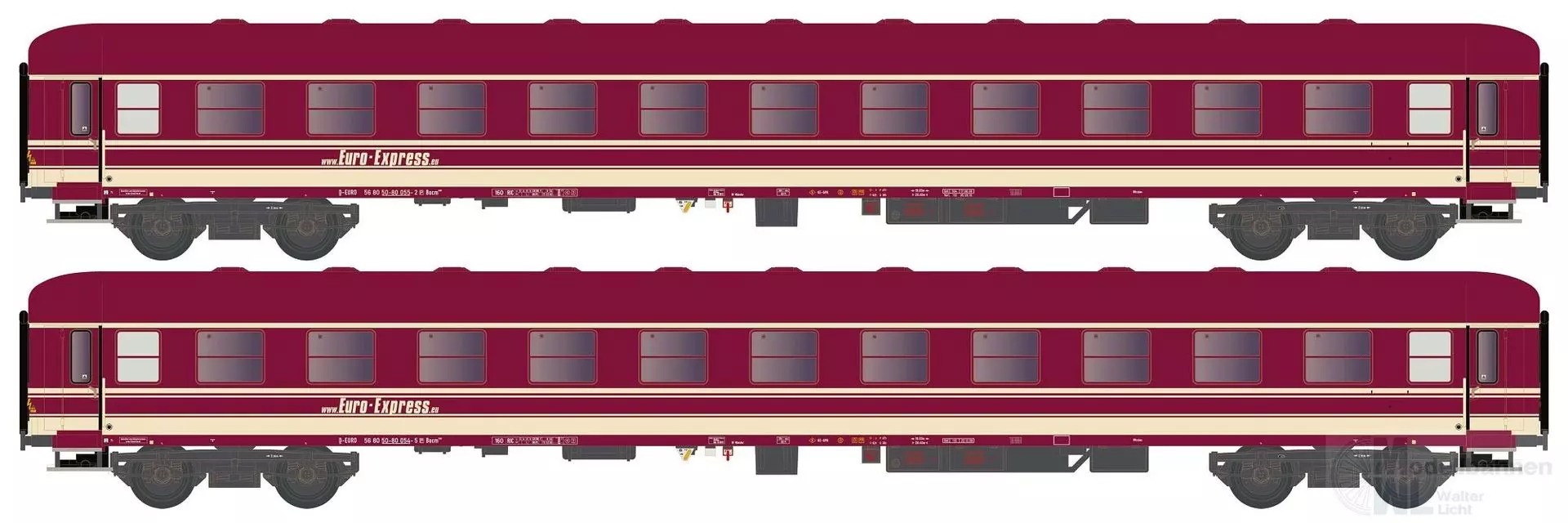 Hobbytrain 22210 - Liegewagen Set Euro-Express Ep.VI Bcm 243 Euro-Express 2.tlg. N 1:160