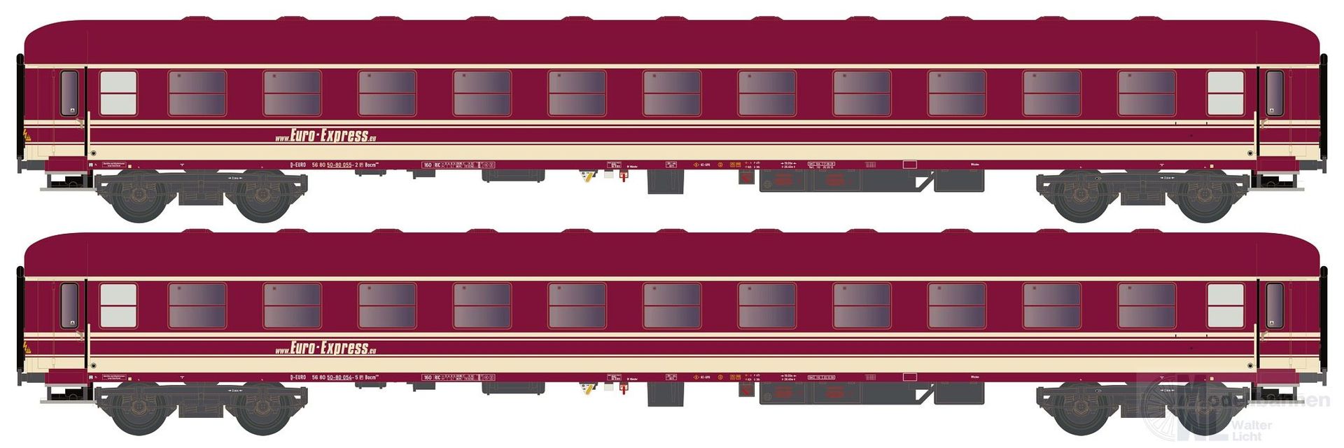 Hobbytrain 22210 - Liegewagen Set Euro-Express Ep.VI Bcm 243 Euro-Express 2.tlg. N 1:160