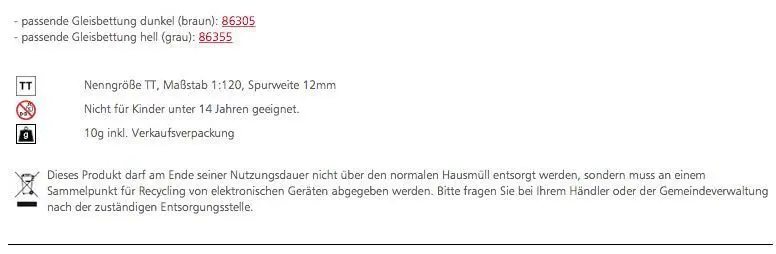 Tillig 83111 - Gleisstück gebogen R31 R396 mm / 30° TT 1:120