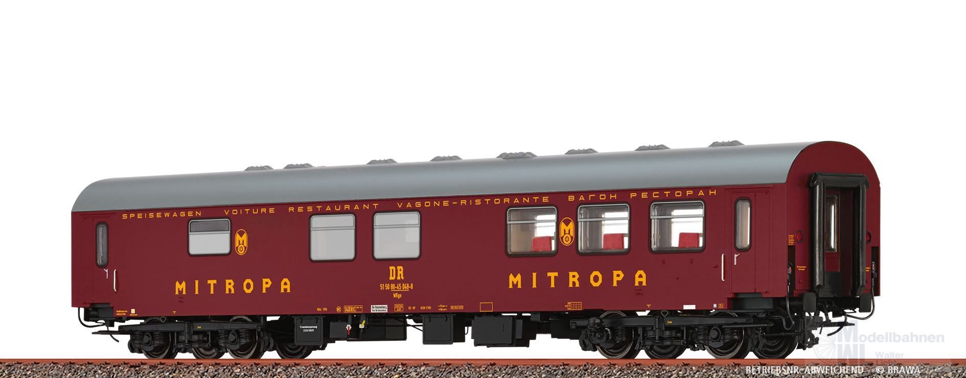 Brawa 50818 - Speisewagen DR Ep.IV Mitropa rot H0/GL Brawa 50818 - Speisewagen DR Ep.IV Mitropa rot H0/GL