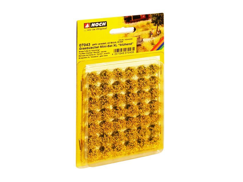 Noch 07043 - Grasbüschel Mini-Set XL blühend gelb veredelt, 42 Stück, 9 mm G/0/H0/TT/N/Z